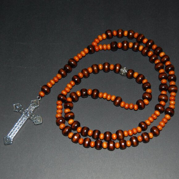 Rosary Necklace,Wood Rosary Necklace,Cross Necklace,Wooden Beaded Necklace - Picture 1 of 3